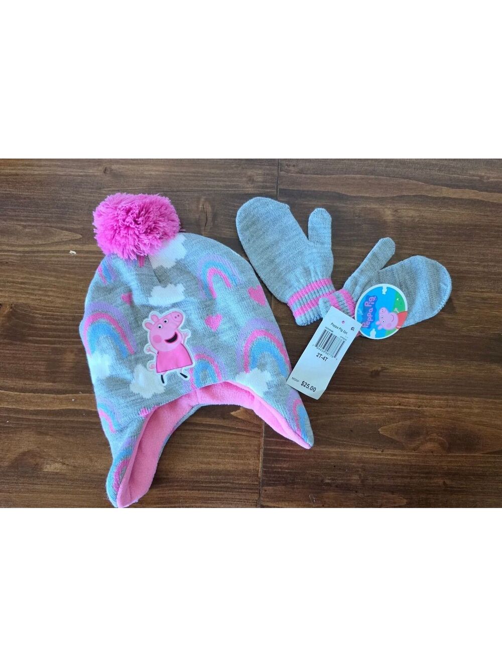 NWT Hasbro Peppa Pig Toddler Girls Winter Hat & Mittens 2-Piece Set,393
